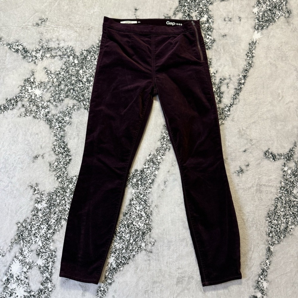 GAP‎ 1969 Pants Womens Size 29R Burgundy Side Zip Legging Velour Stretch